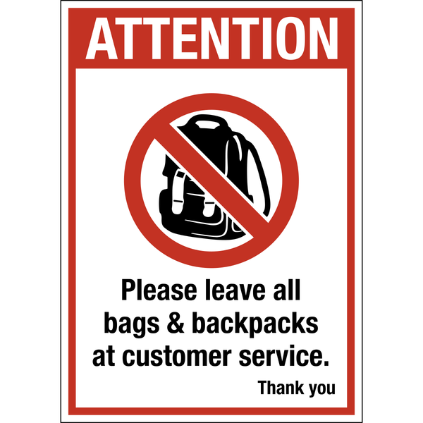 No Bags or Backpacks Western Safety Sign