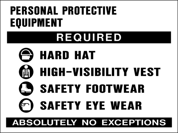 Universal blue and white 'wear protective clothing' signage