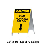 Caution Men Working Below with Down Arrow A-Frame Sign Stand