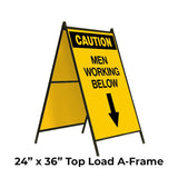 Caution Men Working Below with Down Arrow A-Frame Sign Stand