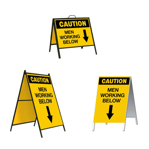 Caution Men Working Below with Down Arrow A-Frame Sign Stand