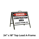 Danger Construction Area Authorized Personnel Only A-Frame Sign Stand