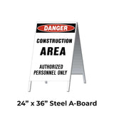 Danger Construction Area Authorized Personnel Only A-Frame Sign Stand