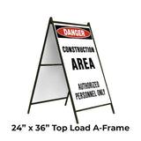 Danger Construction Area Authorized Personnel Only A-Frame Sign Stand