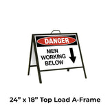 Danger Men Working Below with Down Arrow A-frame Sign Stand