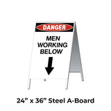 Danger Men Working Below with Down Arrow A-frame Sign Stand