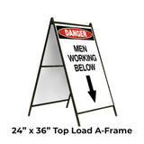 Danger Men Working Below with Down Arrow A-frame Sign Stand