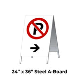 No Parking on the Right with arrow A-Frame Sign Stand