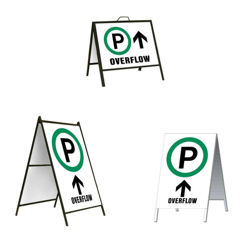 Parking Overflow Ahead with Arrow A-Frame Sign Stand