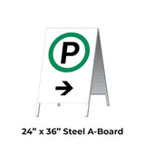 Parking on the Right with Arrow A-Frame Sign Stand