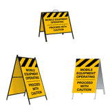 Mobile Equipment Operating Proceed with Caution A-Frame Sign Stand