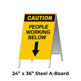 Caution People Working Below with Arrow Pointing Down A-Frame Sign Stand