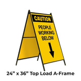 Caution People Working Below with Arrow Pointing Down A-Frame Sign Stand