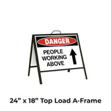 Danger People Working Above with Arrow Pointing Up A-Frame Sign Stand