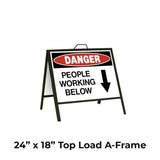 Danger People Working Below with Arrow Pointing Down A-Frame Sign Stand