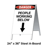 Danger People Working Below with Arrow Pointing Down A-Frame Sign Stand