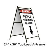 Danger People Working Below with Arrow Pointing Down A-Frame Sign Stand