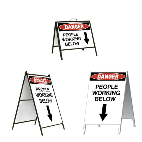 Danger People Working Below with Arrow Pointing Down A-Frame Sign Stand