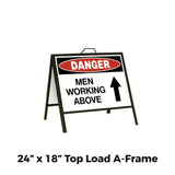 Danger Men Working Above with up Arrow A-Frame Sign Stand