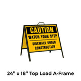 Caution Watch Your Step Sidewalk Under Construction A-Frame Sign Stand