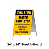 Caution Watch Your Step Sidewalk Under Construction A-Frame Sign Stand