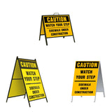 Caution Watch Your Step Sidewalk Under Construction A-Frame Sign Stand