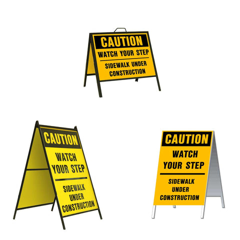 Caution Watch Your Step Sidewalk Under Construction A-Frame Sign Stand