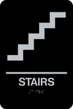 Rectangle Shape Stairs Braille Sign. Black background with silver graphic, text and braille. With adhesive back for easy install.