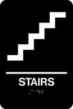 Rectangle Shape Stairs Braille Sign. Black background with white graphic, text and braille. With adhesive back for easy install.