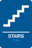 Rectangle Shape Stairs Braille Sign. Blue background with white graphic, text and braille. With adhesive back for easy install.