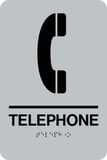 Rectangle Shape Telephone Braille Sign. Silver background with black telephone graphic, text and braille. With adhesive back for easy install.