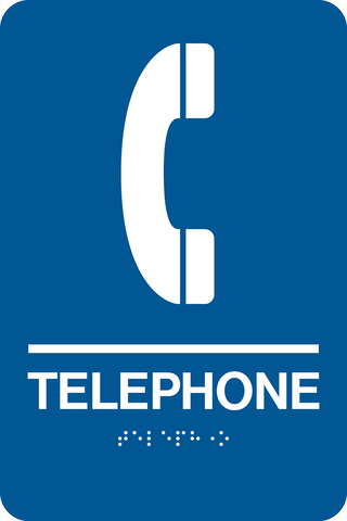 Rectangle Shape Telephone Braille Sign. Blue background with white telephone graphic, text and braille. With adhesive back for easy install.